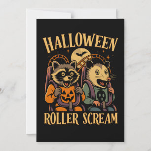 Halloween Roller Scream Raccoon and Opossum Magnetic Invitation