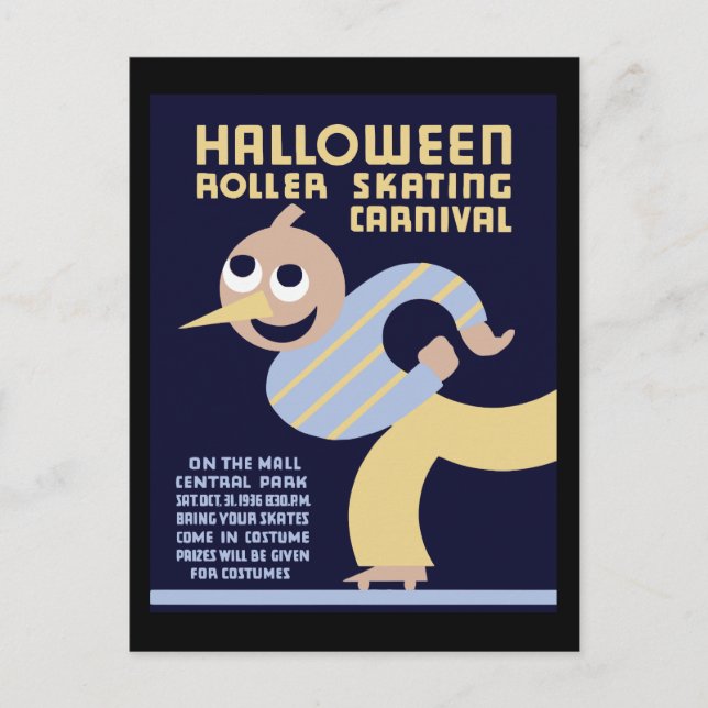 Halloween roller skating carnival postcard (Front)