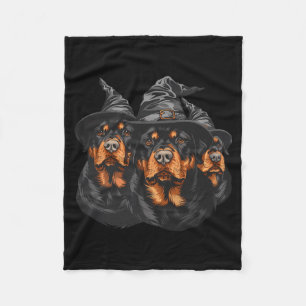 Halloween Rottweiler Dogs Witch Cute Spooky Black Fleece Blanket