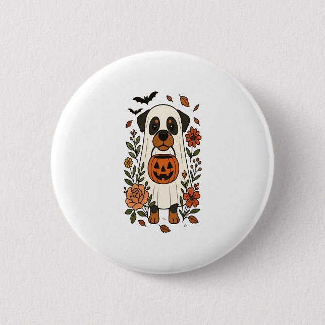 Halloween Rottweiler with Flowers 2 Inch Round Button (Front)