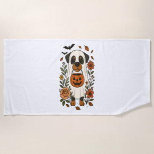 Halloween Rottweiler with Flowers Beach Towel