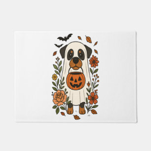 Halloween Rottweiler with Flowers Doormat