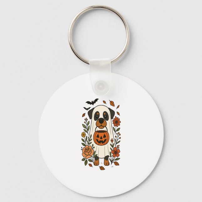 Halloween Rottweiler with Flowers Keychain (Front)