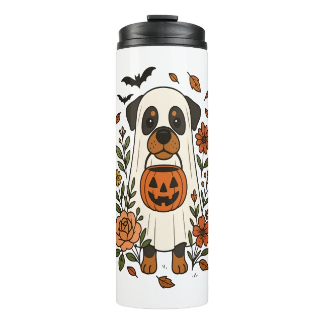 Halloween Rottweiler with Flowers Thermal Tumbler (Front)