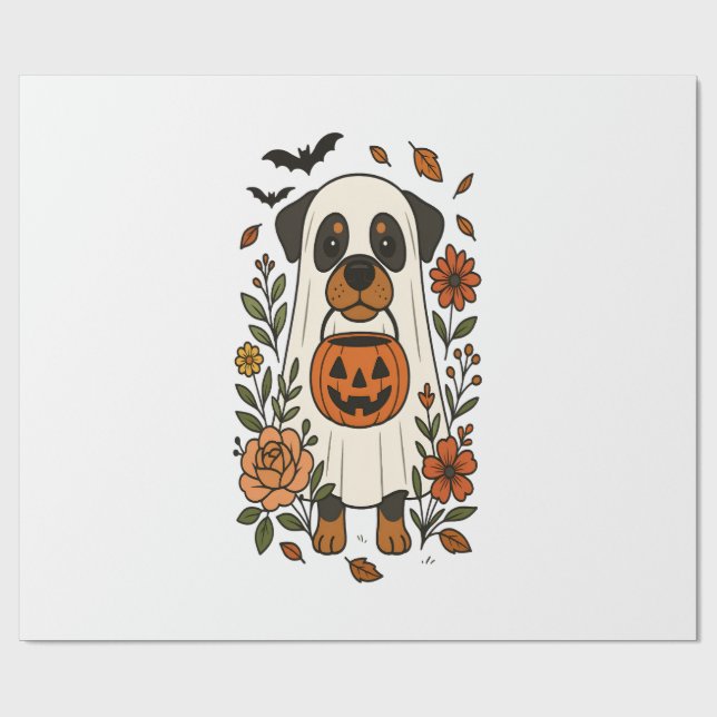 Halloween Rottweiler with Flowers Wrapping Paper (Flat)