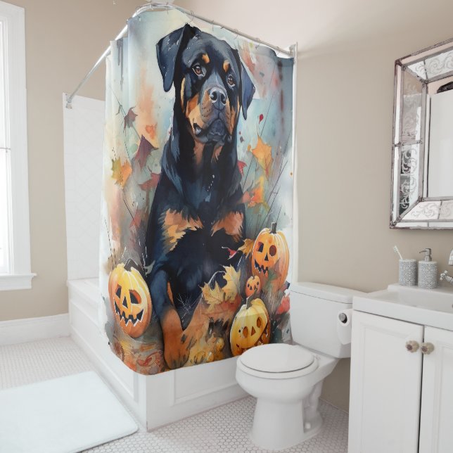 Halloween Rottweiler With Pumpkins Scary (In Situ)