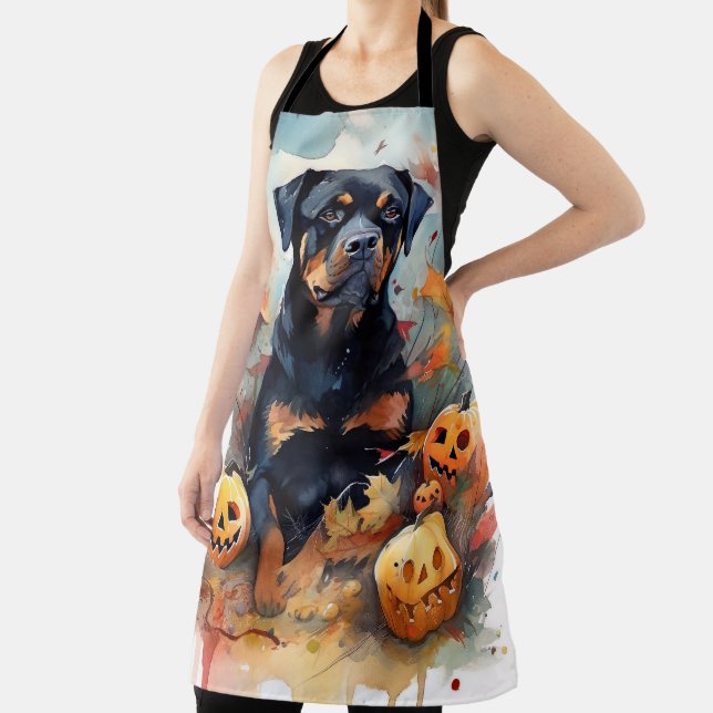 Halloween Rottweiler With Pumpkins Scary Apron (Insitu)