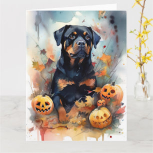 Halloween Rottweiler With Pumpkins Scary Card