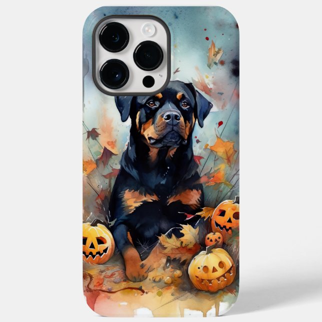 Halloween Rottweiler With Pumpkins Scary Case-Mate iPhone Case (Back)