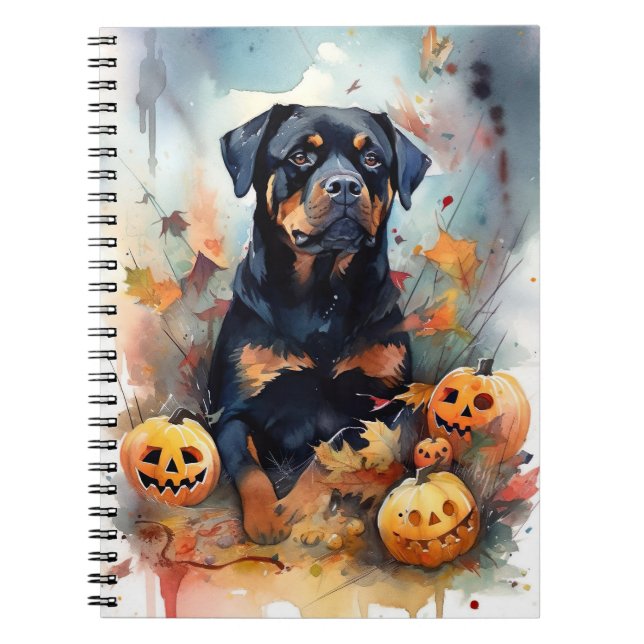 Halloween Rottweiler With Pumpkins Scary Notebook (Front)