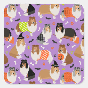 Halloween Rough Collie Square Sticker