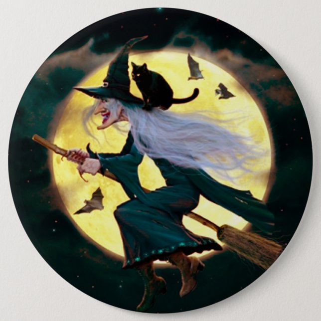 Halloween Round Button/Flying Witch 6 Inch Round Button (Front)