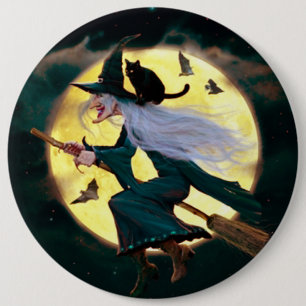 Halloween Round Button/Flying Witch 6 Inch Round Button