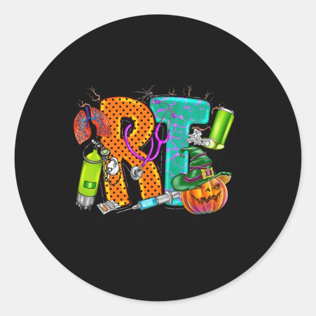 Halloween RT Respiratory Therapist spooky RT pumpk Classic Round Sticker (Front)