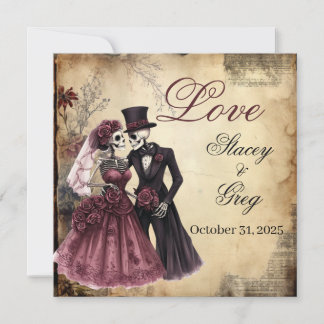 Halloween Rustic Gothic Skeleton Wedding  Invitation