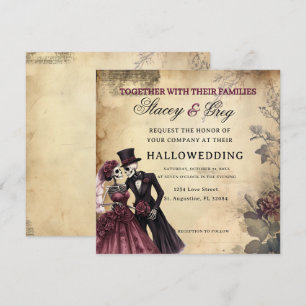 Halloween Rustic Gothic Skeleton Wedding  Invitation