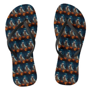 Halloween Saint Bernard With Pumpkins Scary Flip Flops