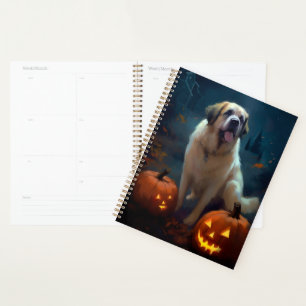 Halloween Saint Bernard With Pumpkins Scary  Planner