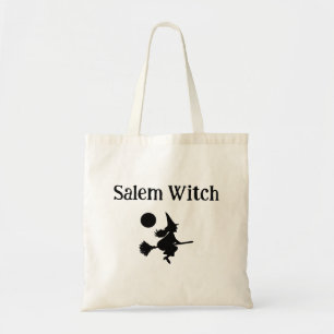 Halloween Salem Witch on Broom Flying Tote Bag