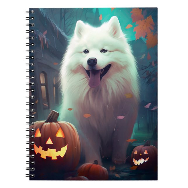Halloween Samoyed With Pumpkins Scary Notebook (Front)