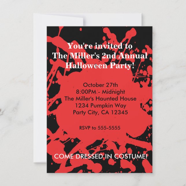 Halloween sang sur Black Horror Party Invitation (Devant)