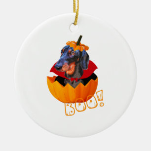 Halloween Sausage Dog Boo Pumpkin Dachshund Ceramic Ornament