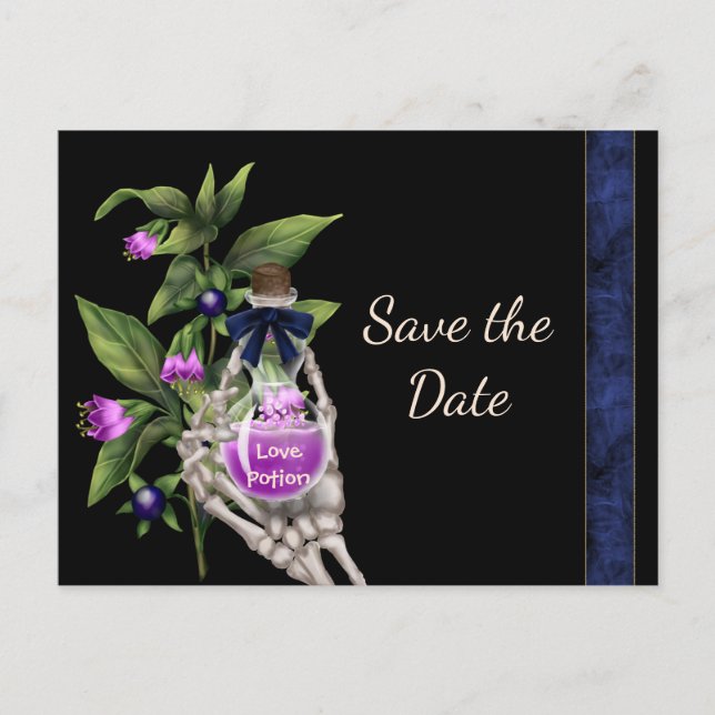 Halloween Save the Date with Purple Love Potion Announcement Postcard (Front)