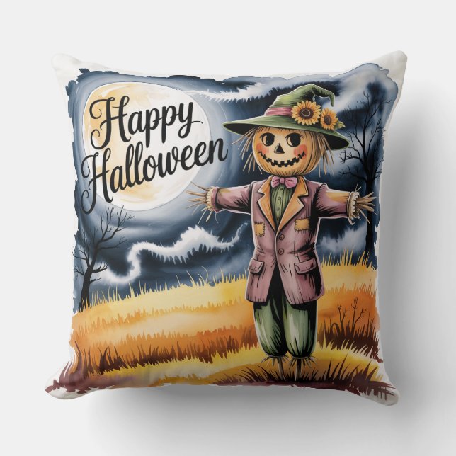 Halloween Scarecrow, Adorable Halloween Scarecrow, Throw Pillow (Front)