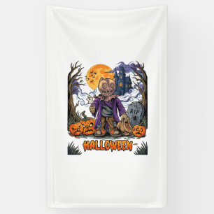 Halloween Scarecrow Candy Sack Pumpkins Haunted Ho Banner