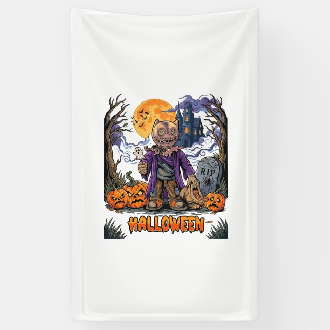 Halloween Scarecrow Candy Sack Pumpkins Haunted Ho Banner (Vertical)