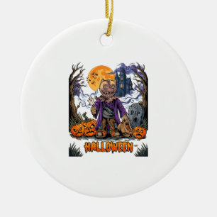 Halloween Scarecrow Candy Sack Pumpkins Haunted Ho Ceramic Ornament
