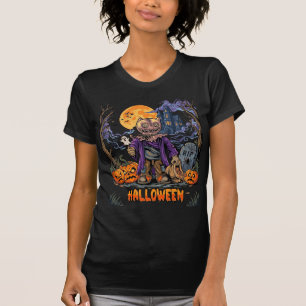 Halloween Scarecrow Candy Sack Pumpkins Haunted Ho T-Shirt