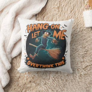 Halloween scarecrow flying through a spooky night throw pillow