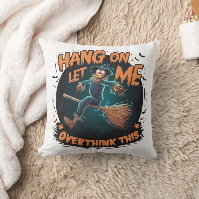 Halloween scarecrow flying through a spooky night throw pillow (Blanket)