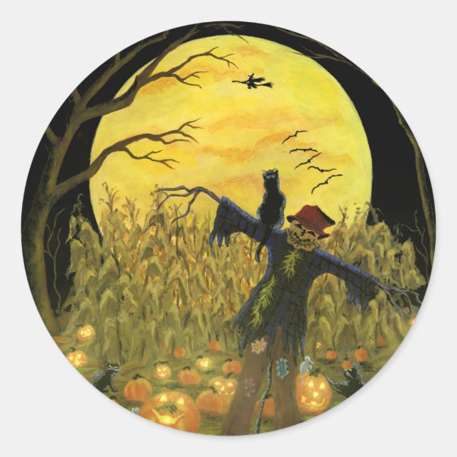 Halloween scarecrow in pumpkin patch stickers (Front)