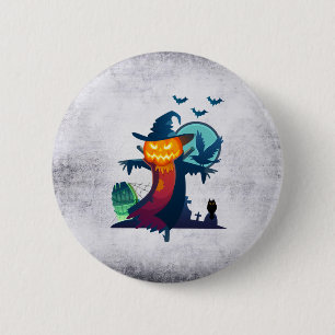 Halloween Scarecrow With Bats Crow And Owl 2 Inch Round Button