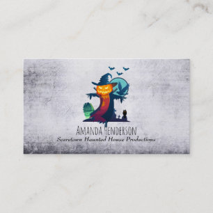 Halloween Scarecrow With Bats Crow And Owl Business Card