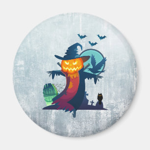Halloween Scarecrow With Bats Crow And Owl Magnet