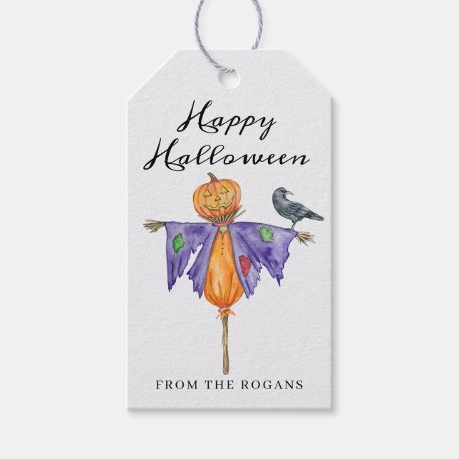 Halloween Scarecrow with Pumpkin Gift Tags (Front)
