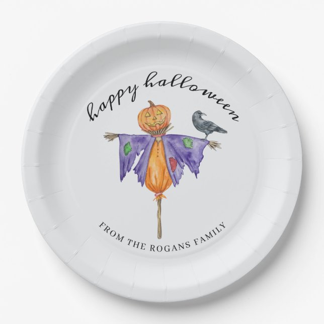 Halloween Scarecrow with Pumpkin Paper Plate (Front)