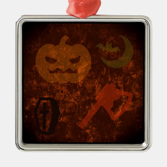 Halloween Scares on Eerie Background Metal Ornament (Front)