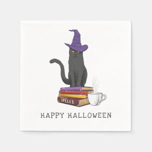 Halloween Scary Black Cat and Spells Custom Napkin