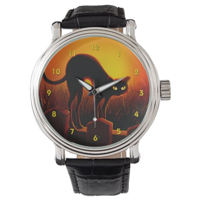 Halloween Scary Black Cat Glowing Eyes Watch (Front)