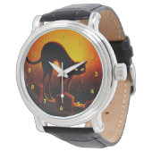 Halloween Scary Black Cat Glowing Eyes Watch (Angled)