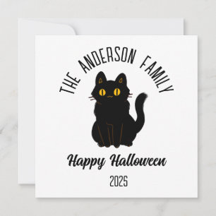 Halloween Scary Black Cat Personalized Name Holiday Card