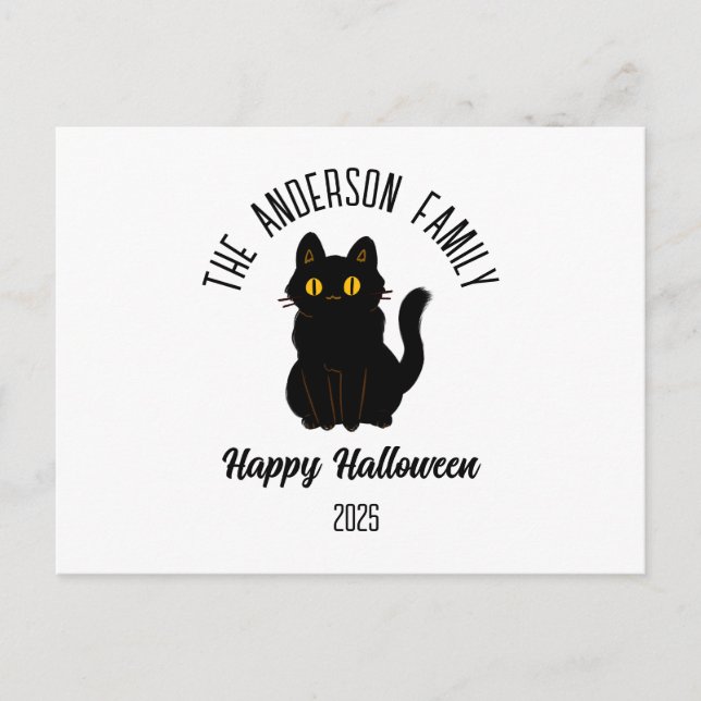 Halloween Scary Black Cat Personalized Name Holiday Postcard (Front)
