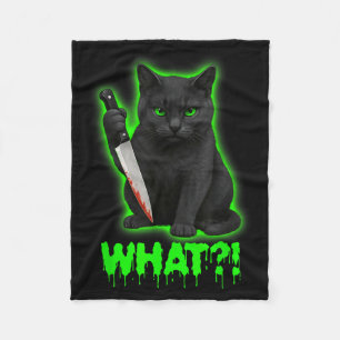 Halloween Scary Black Cats Funny Kitty What Bloody Fleece Blanket