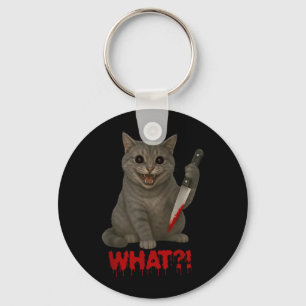 Halloween Scary Black Cats Funny Kitty What Bloody Keychain