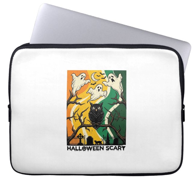 Halloween Scary Black Owl Ghosts Graveyard_1 Laptop Sleeve (Front)