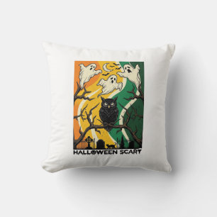 Halloween Scary Black Owl Ghosts Graveyard_1 Throw Pillow